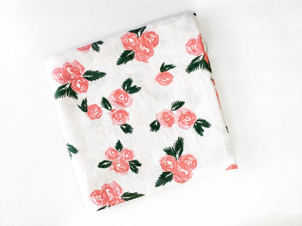 Watercolour Rose Muslin Swaddle