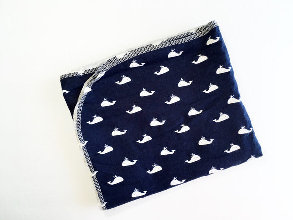 Navy Whale Flannel Receiving Blanket
