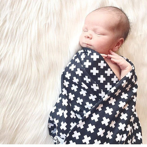 Monochrome Swiss Cross Flannel Swaddle